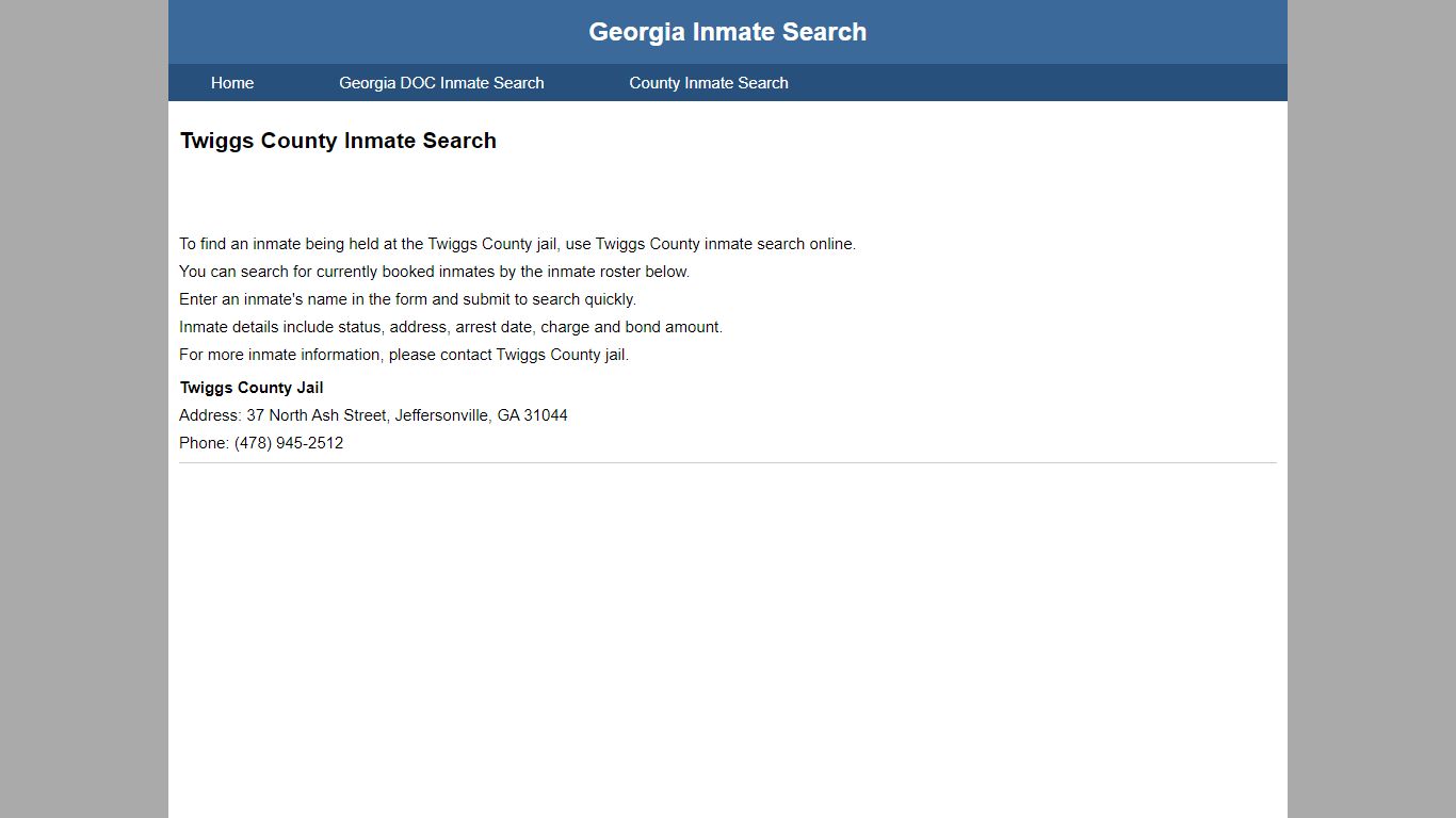 Twiggs County Jail Inmate Search